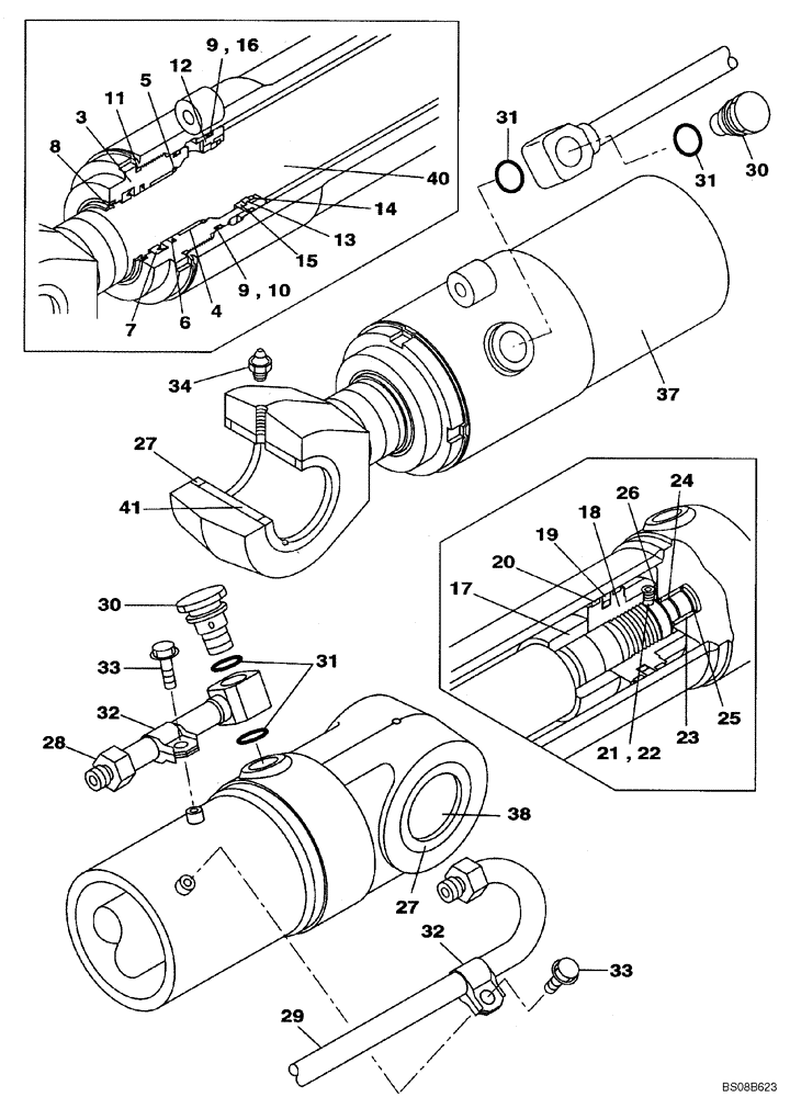 Схема запчастей Case CX80 - (08-91) - CYLINDER ASSY - BOOM SWING (08) - HYDRAULICS