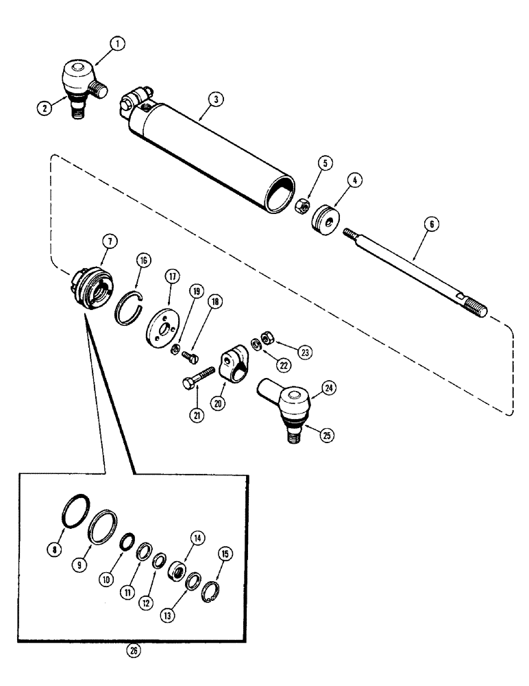 Схема запчастей Case 580B - (153C) - A37859 STEERING CYLINDER, USED PRIOR TO TRAC. SER. NO. 8735171 (05) - STEERING