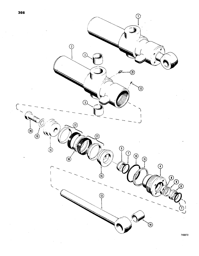 Схема запчастей Case 850 - (366) - D39754 RIPPER CYLINDER, HAS SPLIT OUTER ROD WIPER (07) - HYDRAULIC SYSTEM