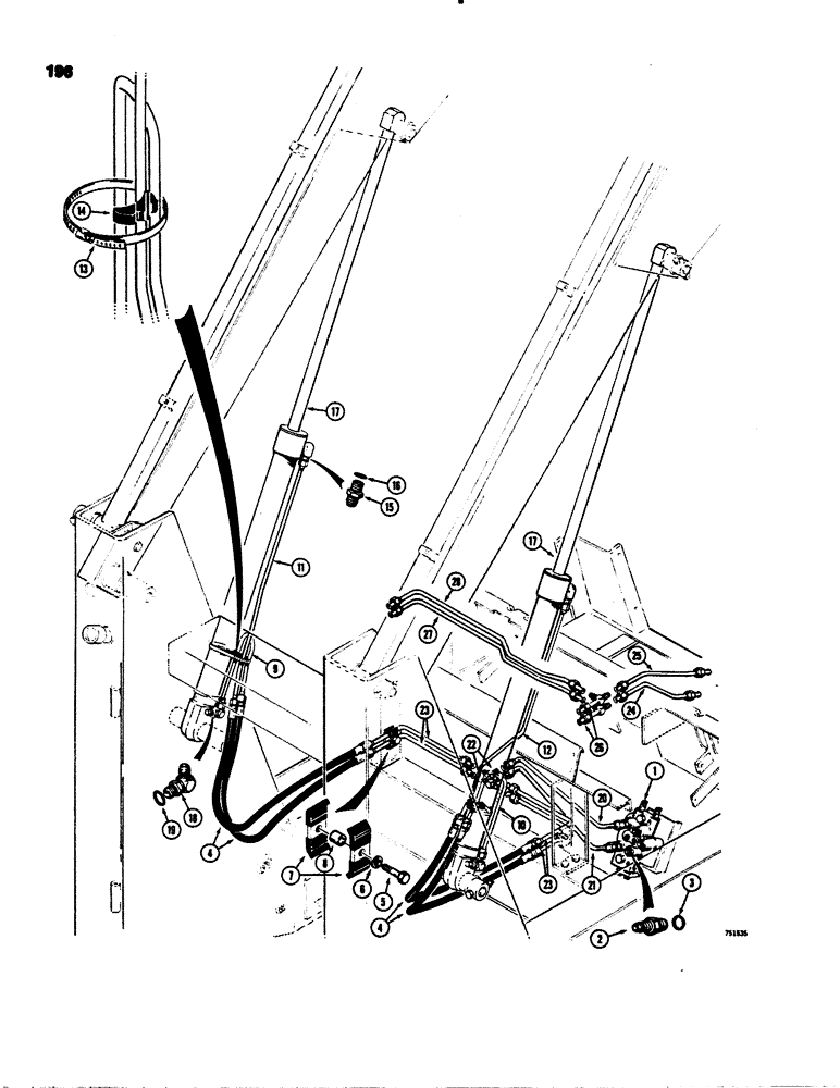 Схема запчастей Case 1845S - (196) - LOADER LIFT HYDRAULIC CIRCUIT, EARLY PRODUCTION, LATE PRODUCTION (35) - HYDRAULIC SYSTEMS