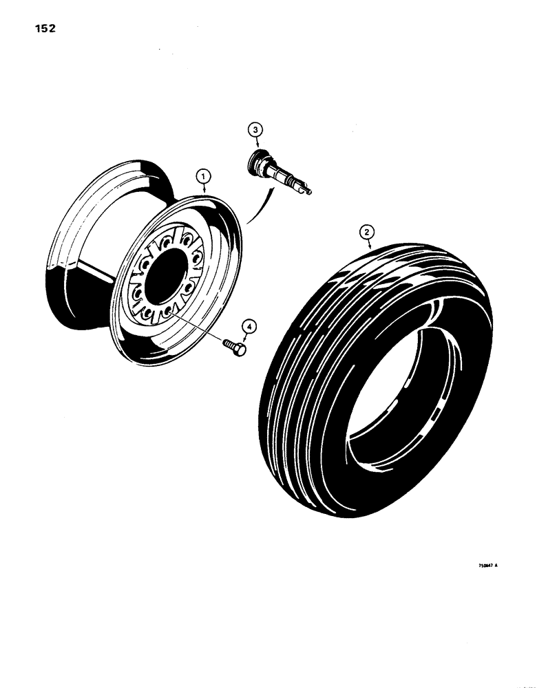 Схема запчастей Case 480D - (152) - FRONT WHEELS AND TIRES (44) - WHEELS