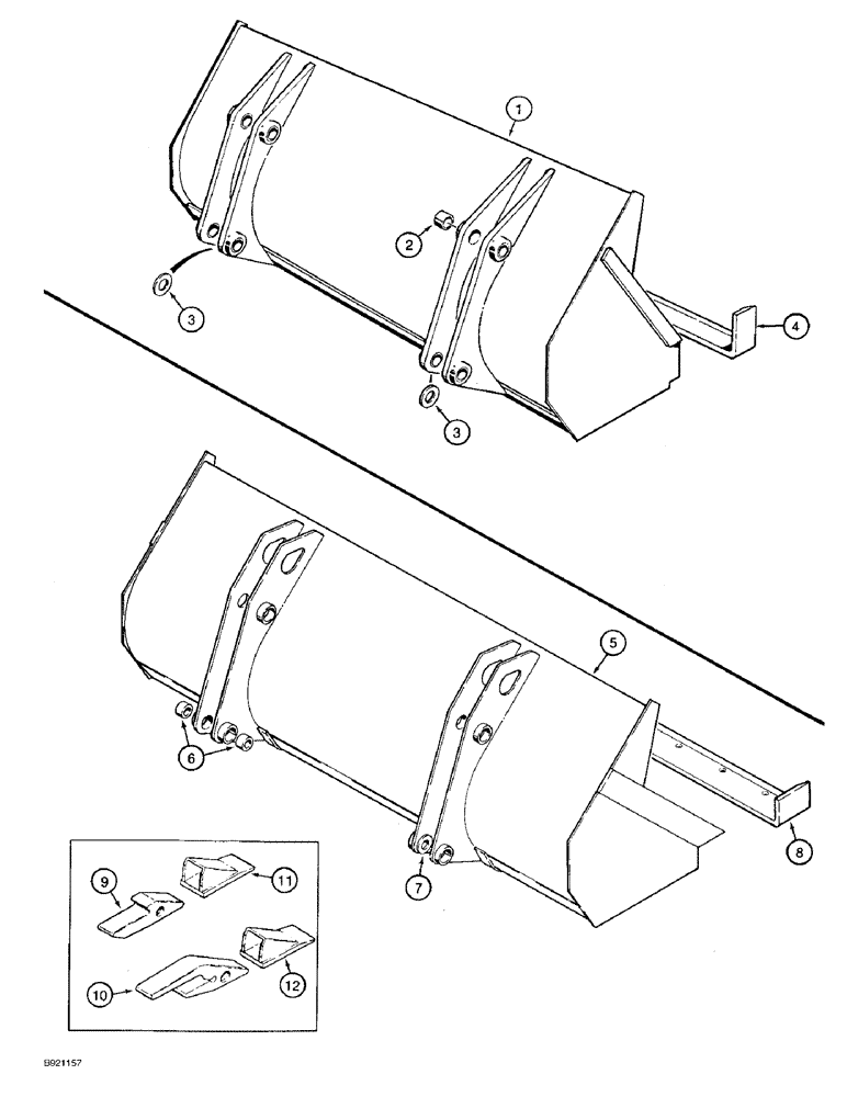 Схема запчастей Case 580SK - (9-016) - LOADER BUCKET, SHORT LIP BUCKET, LONG LIP BUCKET, BUCKET (09) - CHASSIS/ATTACHMENTS