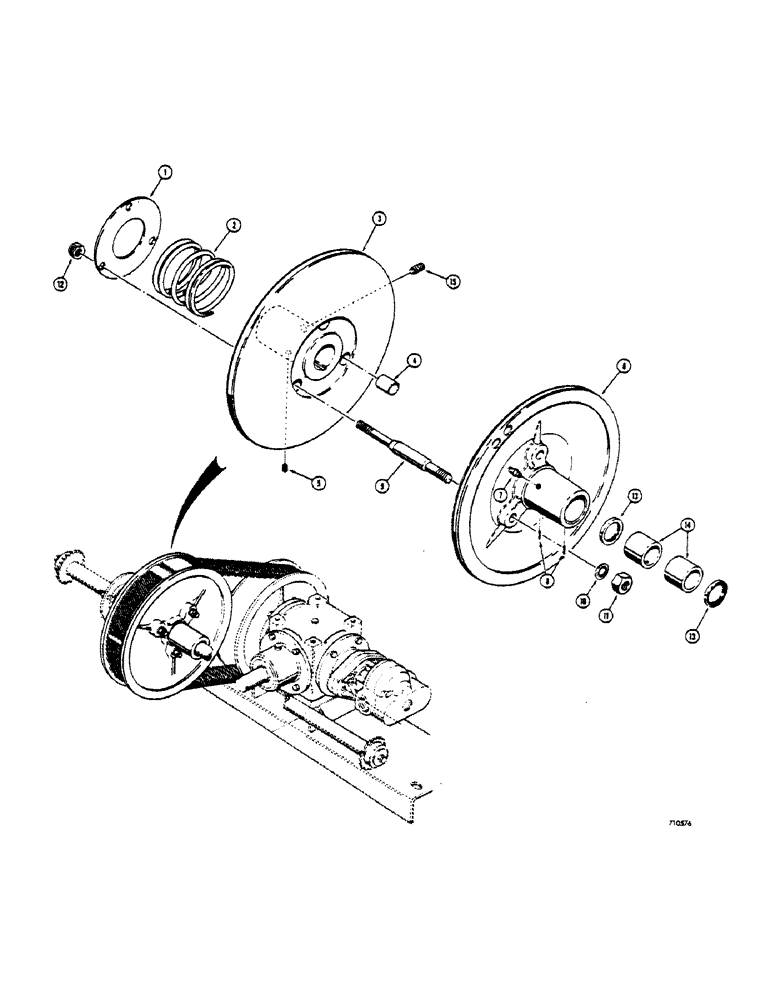 Схема запчастей Case 1529 - (098) - VARIABLE SPEED DRIVEN PULLEY (14) - MAIN GEARBOX & DRIVE