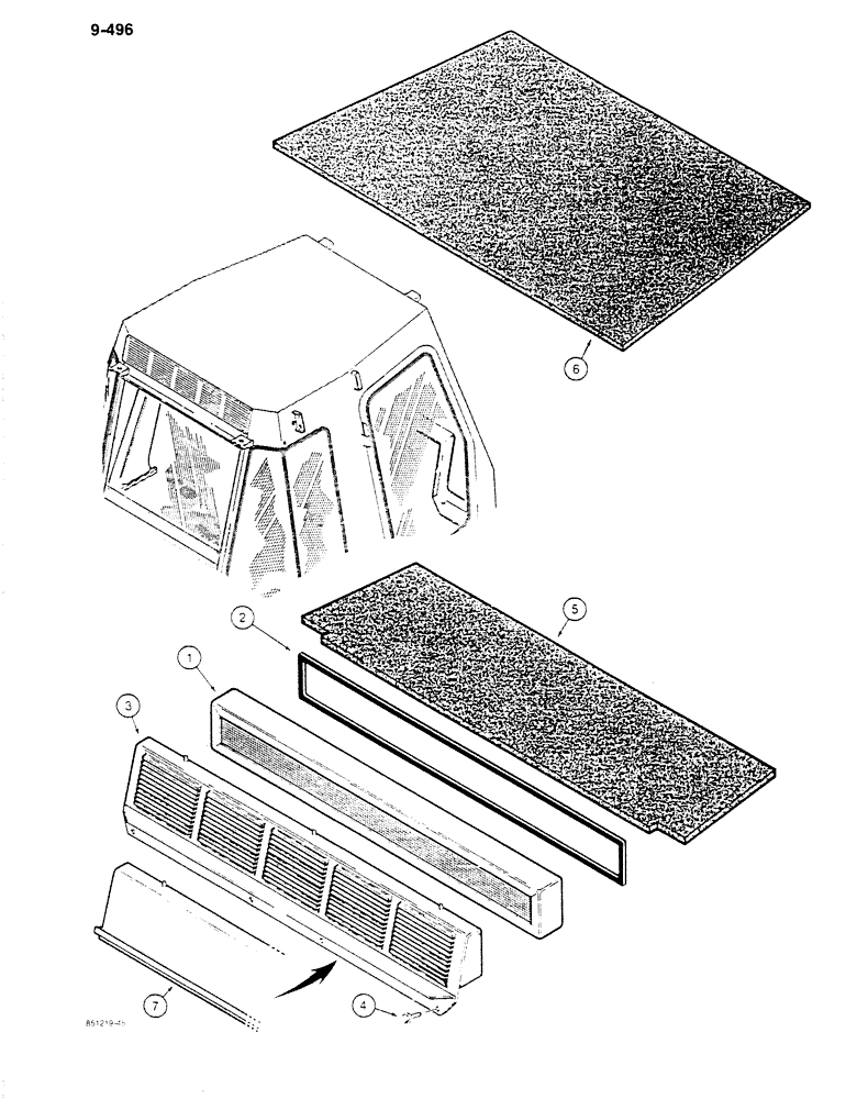 Схема запчастей Case 680K - (9-496) - CAB AIR FILTER AND ROOF INSTALLATION (09) - CHASSIS/ATTACHMENTS