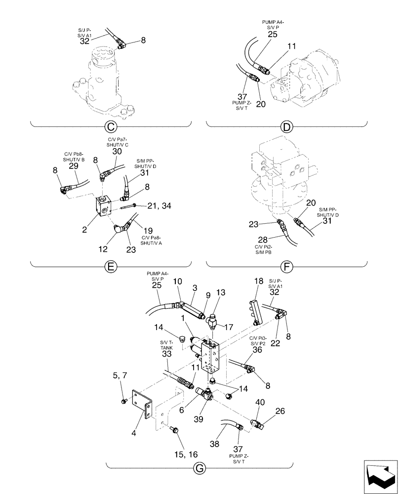 Схема запчастей Case CX50B - (01-052[02]) - CONTROL LINES, VALVE (35) - HYDRAULIC SYSTEMS