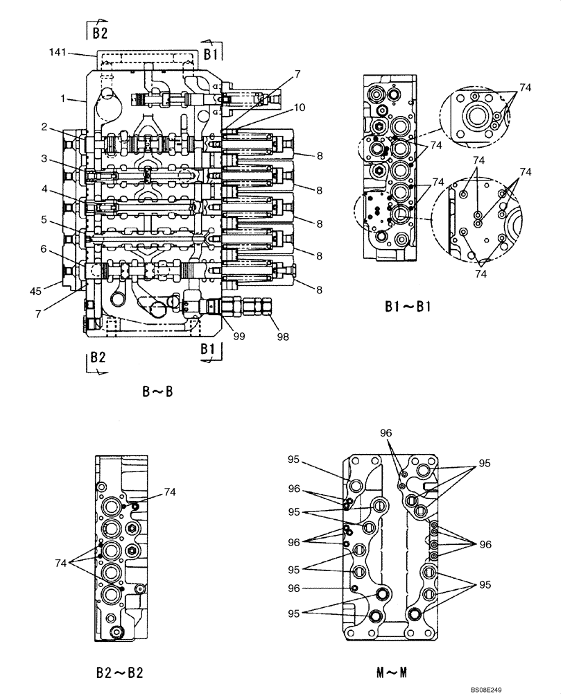 Схема запчастей Case CX350B - (08-69) - CONTROL VALVE - STANDARD (08) - HYDRAULICS