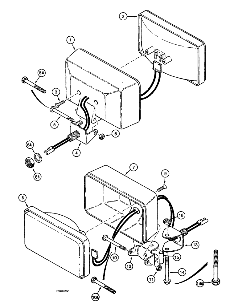 Схема запчастей Case 590SL - (4-32) - CANOPY TRAC. LAMPS, FRONT DRIVING, REAR FLOOD, AND, FRONT & REAR WORK LAMPS,FRONT DRIVING LAMP ASSY. (04) - ELECTRICAL SYSTEMS