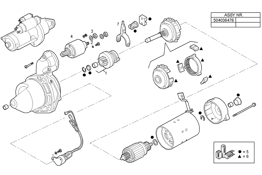 Схема запчастей Case F5CE9454G A001 - (3630.047) - STARTER MOTOR (COMPONENTS) (55) - ELECTRICAL SYSTEMS