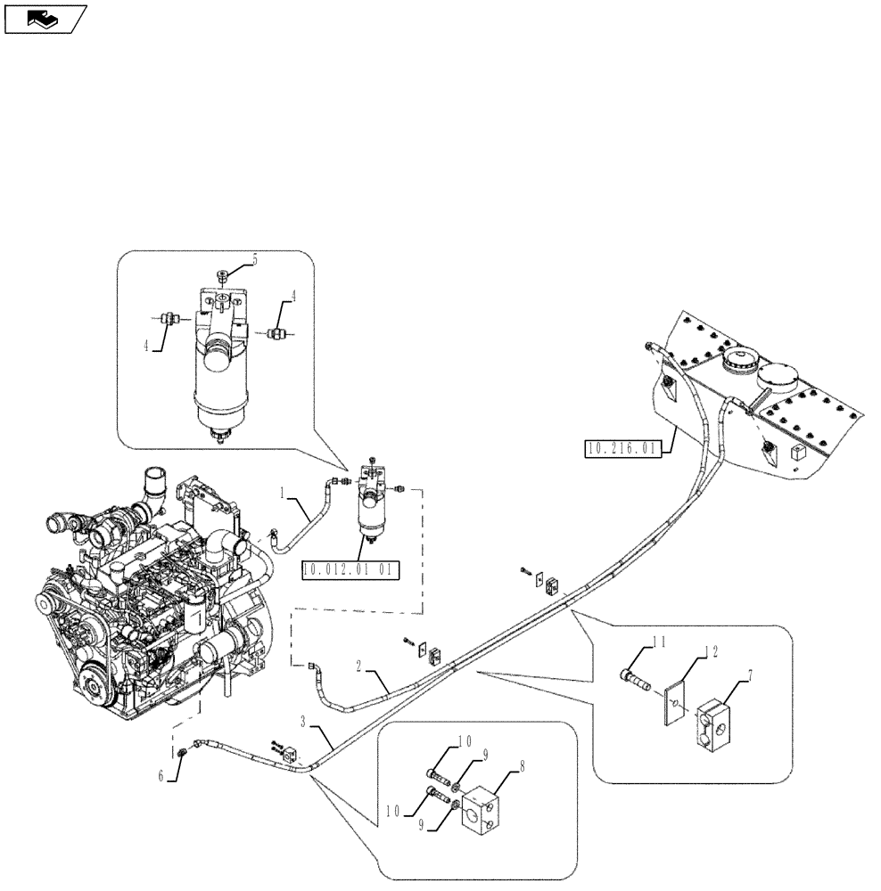 Схема запчастей Case PT240 - (10.214.01) - FUEL SUPPLY (GROUP 110-ND144830) (10) - ENGINE