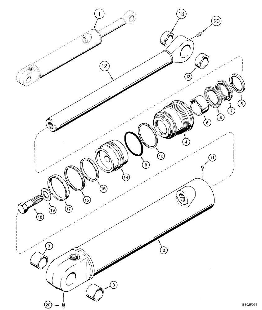 Схема запчастей Case 60XT - (08-53) - CYLINDER ASSY - BACKHOE DIPPER (D125) (08) - HYDRAULICS