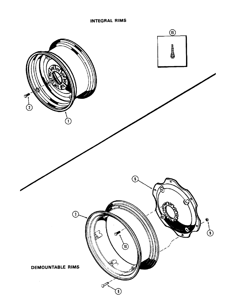 Схема запчастей Case 580B - (214) - REAR WHEELS, 24" INTEGRAL RIMS, 24" DEMOUNTABLE RIMS (06) - POWER TRAIN