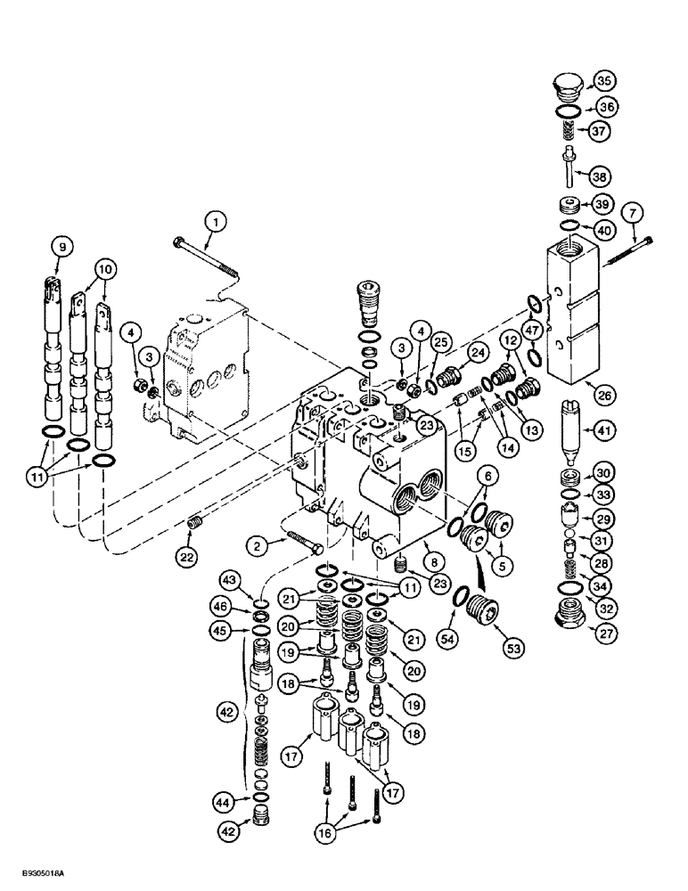 Схема запчастей Case 560 - (8-062) - BACKHOE CONTROL VALVE ASSEMBLY - H674300, OUTLET SECTION, D100 BACKHOE (08) - HYDRAULICS