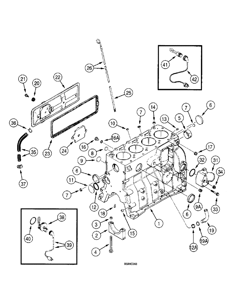 Схема запчастей Case 660 - (2-31A) - CYLINDER BLOCK, 4-390 EMISSIONS CERTIFIED ENGINE, USE WITH FUEL INJECTION PUMP J931397 (02) - ENGINE