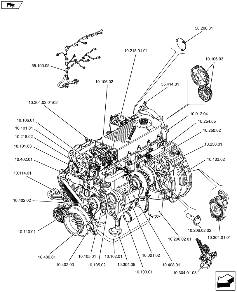 Схема запчастей Case F2CFA614B E020 - (10.000.01[01]) - PICTORIAL INDEX - ENGINE (10) - ENGINE