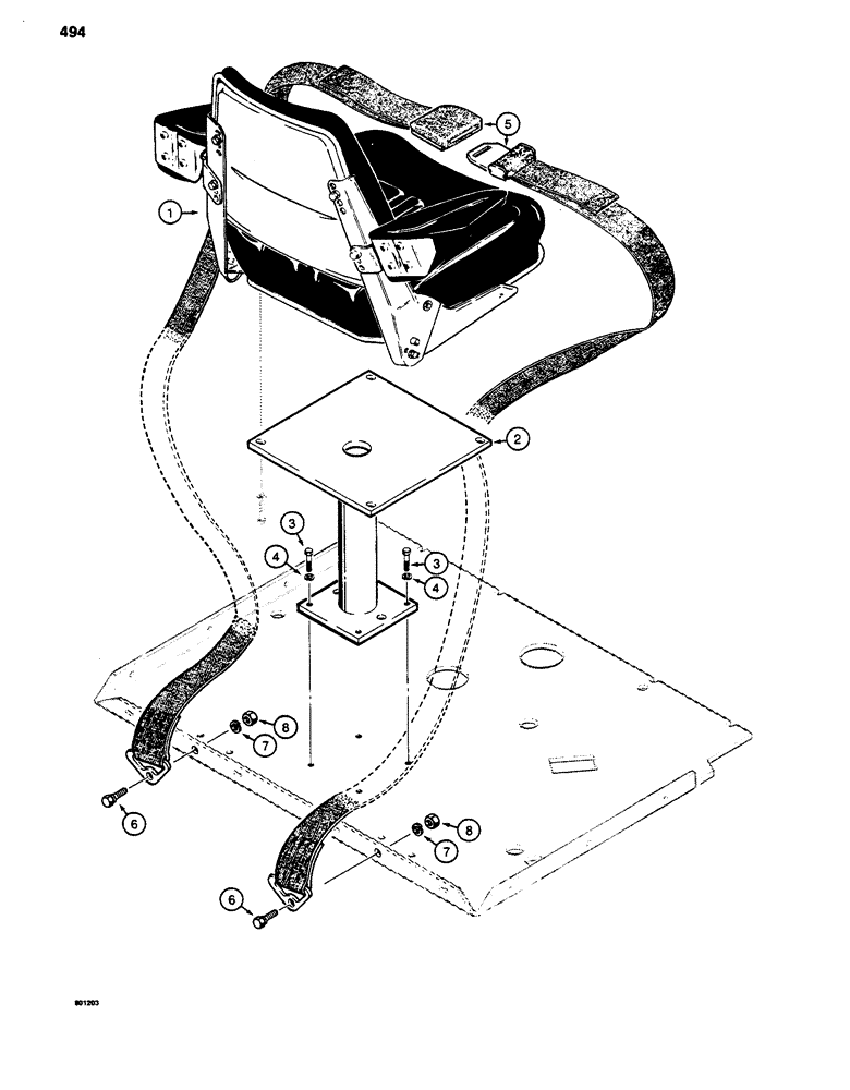 Схема запчастей Case 480LL - (494) - SEAT MOUNTING PARTS AND SEAT BELT, 480LL MODELS ONLY (90) - PLATFORM, CAB, BODYWORK AND DECALS