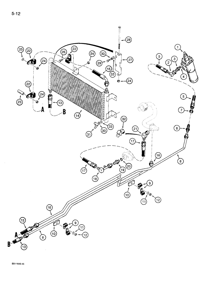 Схема запчастей Case 621 - (5-12) - STEERING HYDRAULIC CIRCUIT, RETURN LINE AND COOLER (05) - STEERING