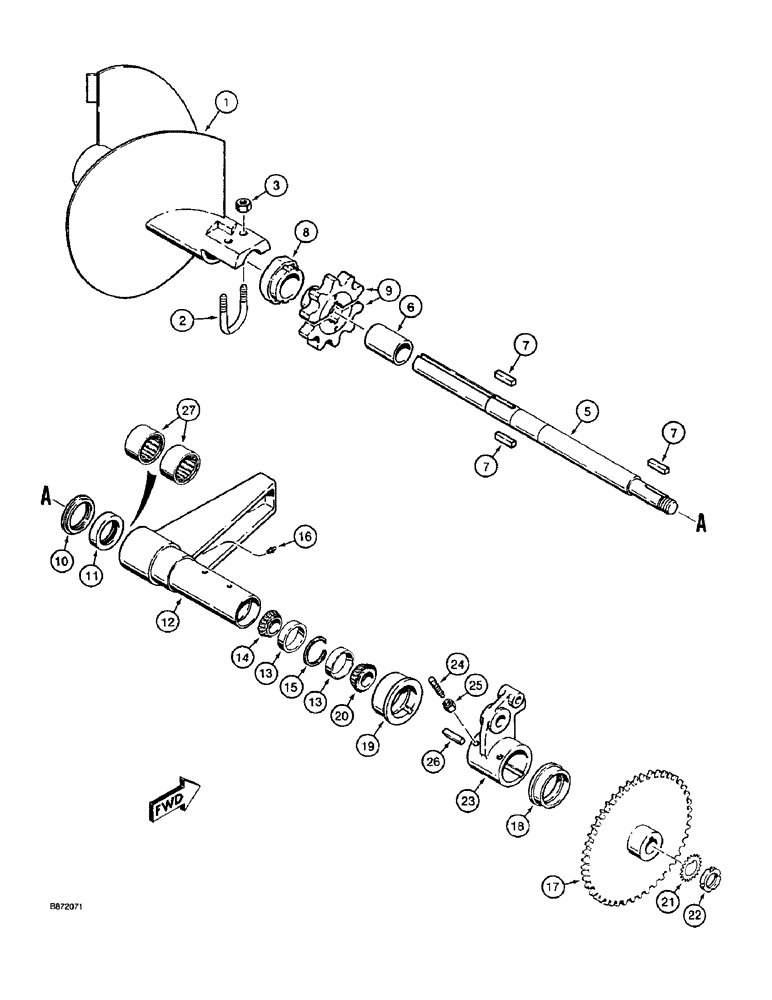 Схема запчастей Case TF300 - (9-18) - TRENCHER BOOM MOUNTING SHAFT, SPROCKET, AND AUGER (09) - CHASSIS/ATTACHMENTS