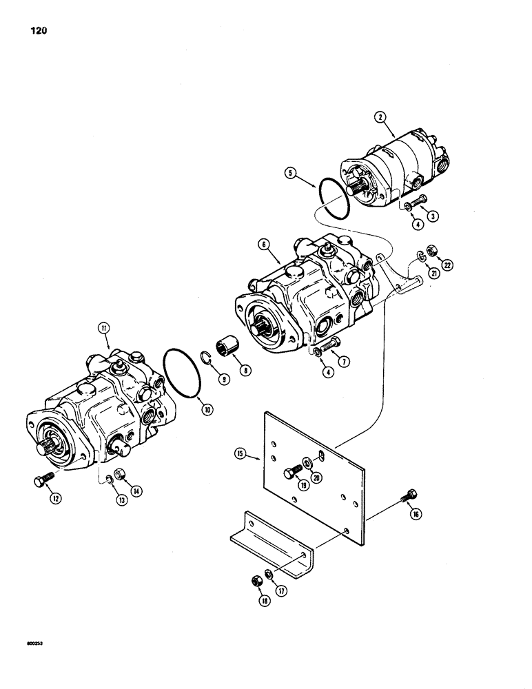 Схема запчастей Case 1835 - (120) - TANDEM PUMP ASSEMBLY AND MOUNTING (06) - POWER TRAIN