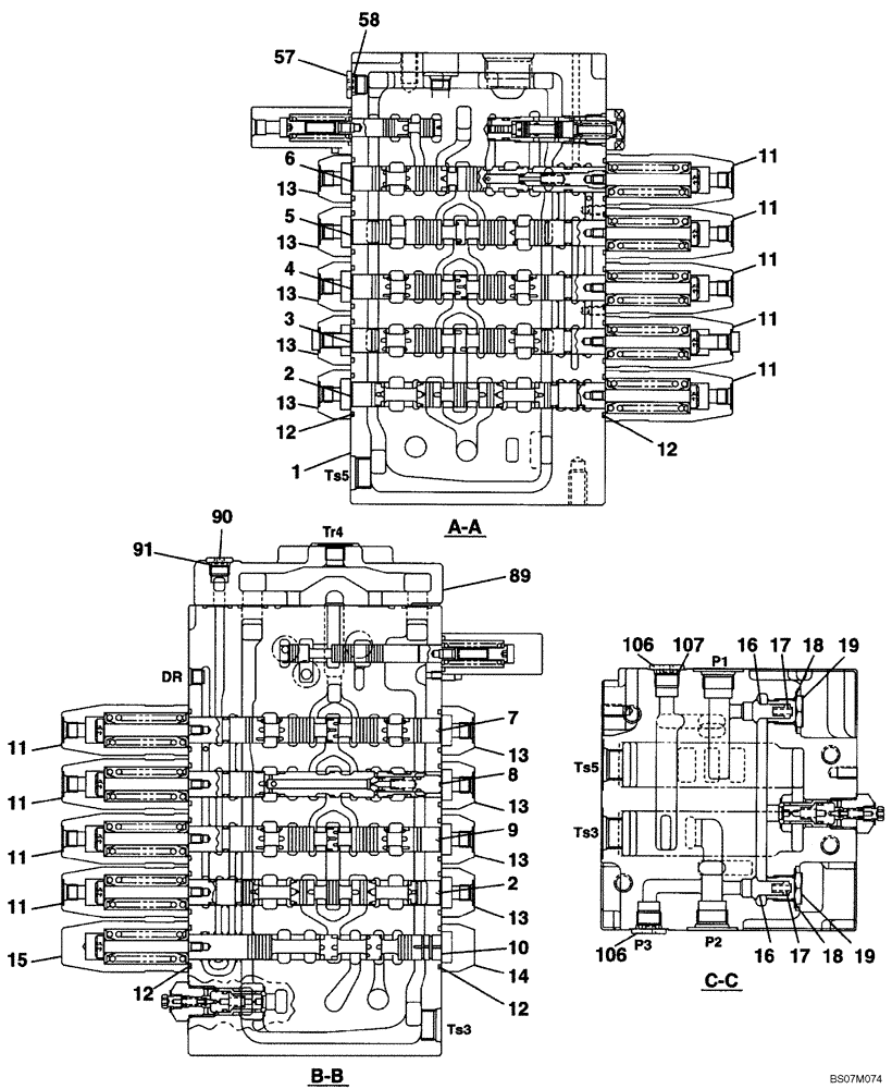 Схема запчастей Case CX135SR - (08-19) - KMJ10660 VALVE ASSY, CONTROL - MODELS WITHOUT DOZER BLADE (08) - HYDRAULICS