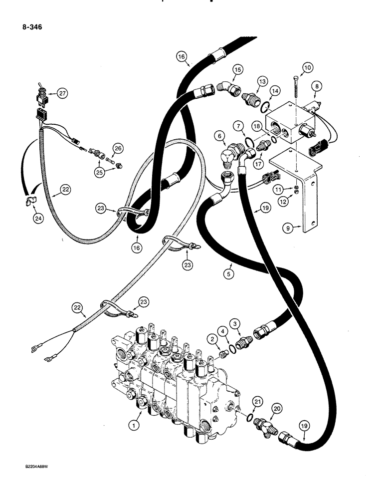 Схема запчастей Case 580K - (08-346) - BACKHOE BOOM LOCK, HYDRAULIC AND ELECTRICAL CIRCUIT (08) - HYDRAULICS