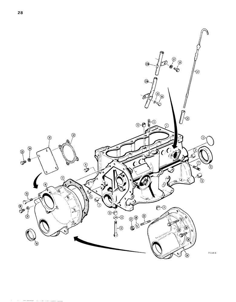 Схема запчастей Case 1830 - (028) - ENGINE SN 2707 AND AFTER CYLINDER BLOCK AND TIMING CHAIN COVER (10) - ENGINE