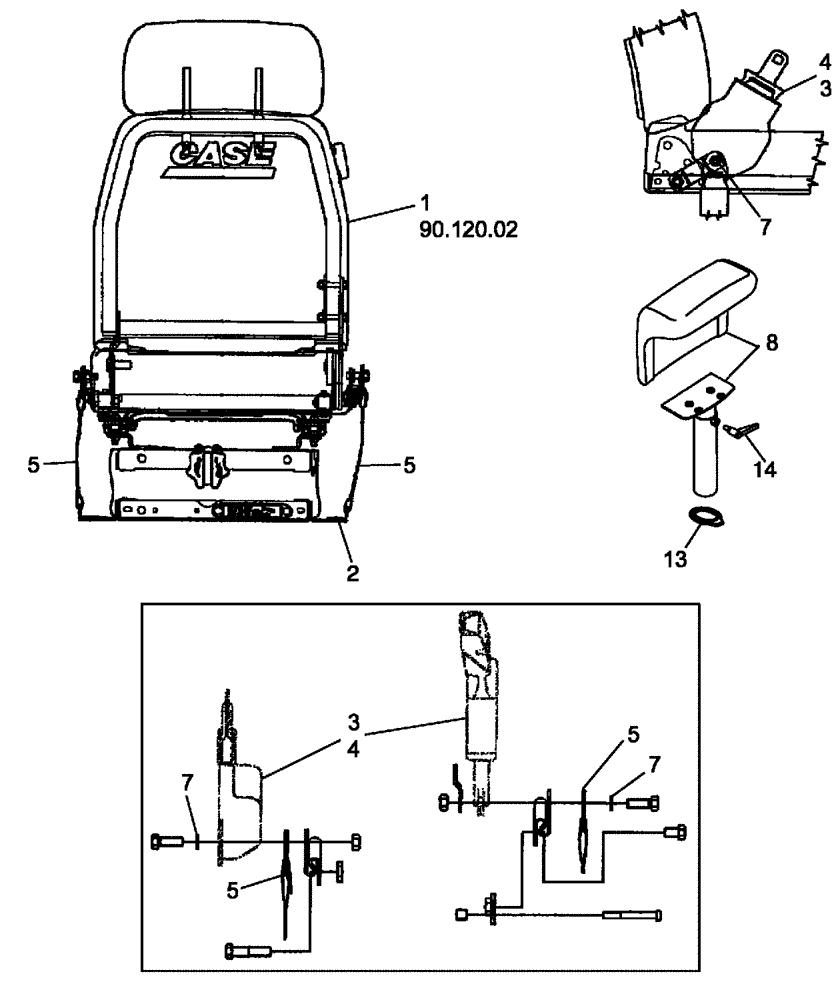 Схема запчастей Case 650L - (90.120.03) - SEAT ASSY, MECHANICAL SUSPENSION - MOUNTING (90) - PLATFORM, CAB, BODYWORK AND DECALS