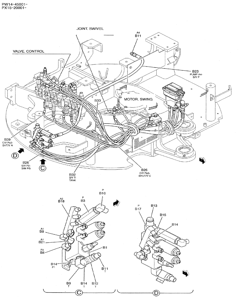 Схема запчастей Case CX31B - (01-037) - CONTROL LINES, REMOTE, P/N PX35V00003F1 (35) - HYDRAULIC SYSTEMS