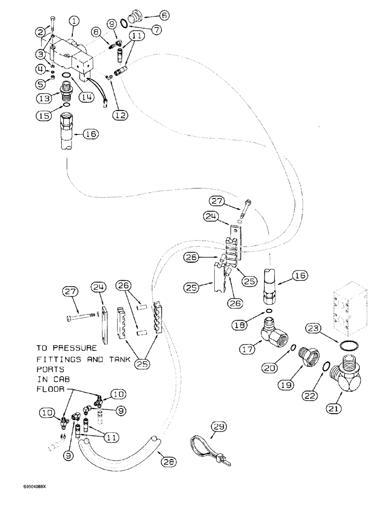 Схема запчастей Case 921 - (8-096) - RIDE CONTROL HYDRAULIC CIRCUIT, MASTER VALVE TO CAB AND RETURN MANIFOLD (08) - HYDRAULICS