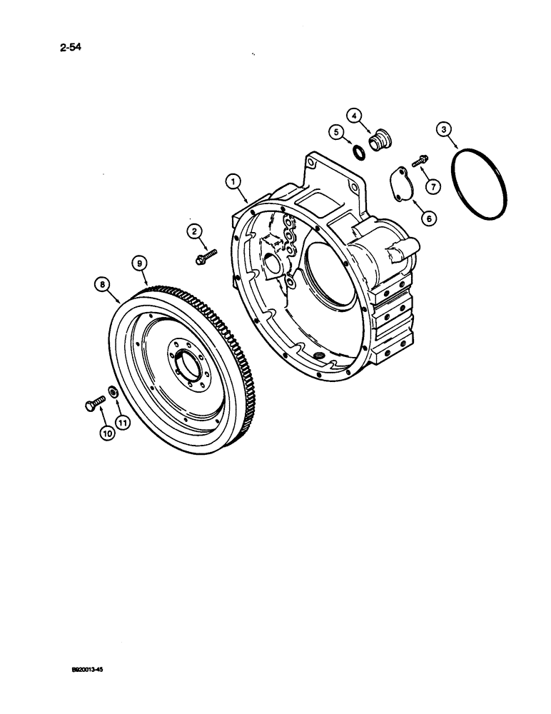 Схема запчастей Case 1187C - (2-54) - FLYWHEEL AND HOUSING, 6T-830 ENGINE (02) - ENGINE