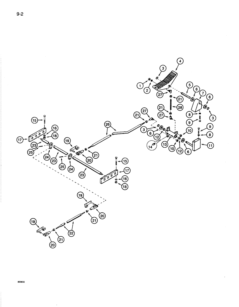 Схема запчастей Case 1085B - (9-002) - CONTROLS, TOOL PEDAL AND LINKAGE (09) - CHASSIS