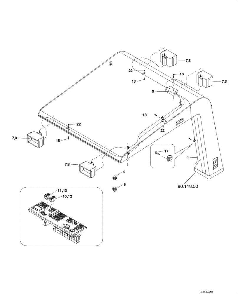 Схема запчастей Case SV212 - (55.404.03[03]) - WORK LAMPS, CANOPY - ASN NENTC3713 (55) - ELECTRICAL SYSTEMS