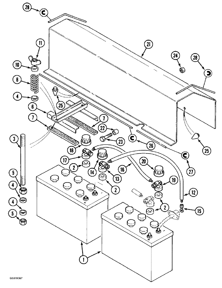 Схема запчастей Case 888 - (4-38) - BATTERIES, BATTERY MOUNTING AND CABLES (04) - ELECTRICAL SYSTEMS