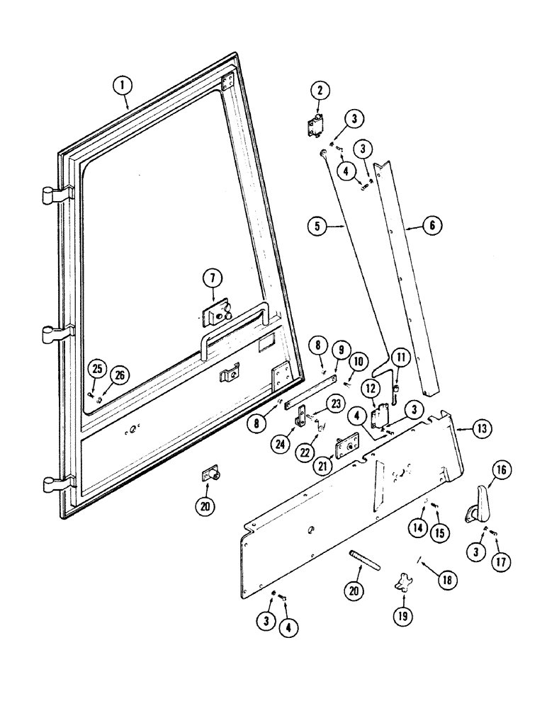 Схема запчастей Case 50 - (9-258) - CAB DOOR (09) - CHASSIS