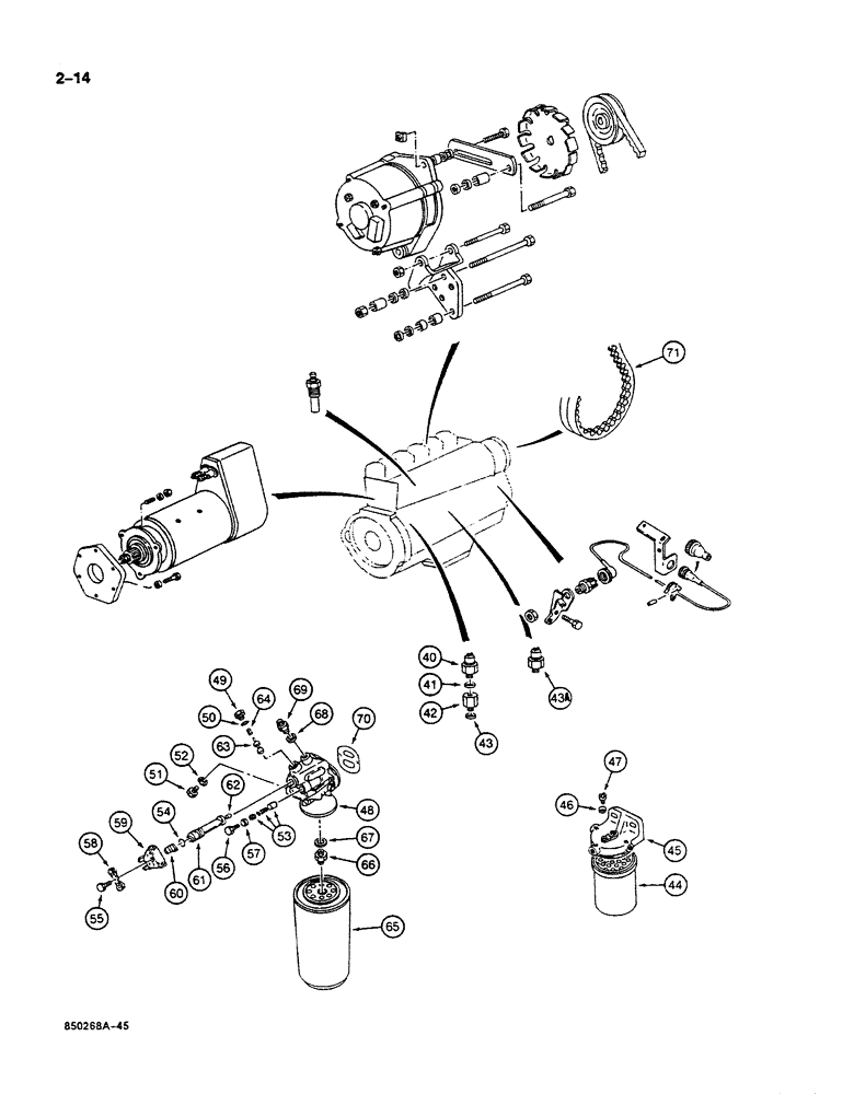 Схема запчастей Case 125B - (2-14) - ENGINE FILTERS, ALTERNATOR & STARTER, ADAPTING PARTS TO ENG. P.I.N. 74251 - 74963, 21801 & AFT. (02) - ENGINE