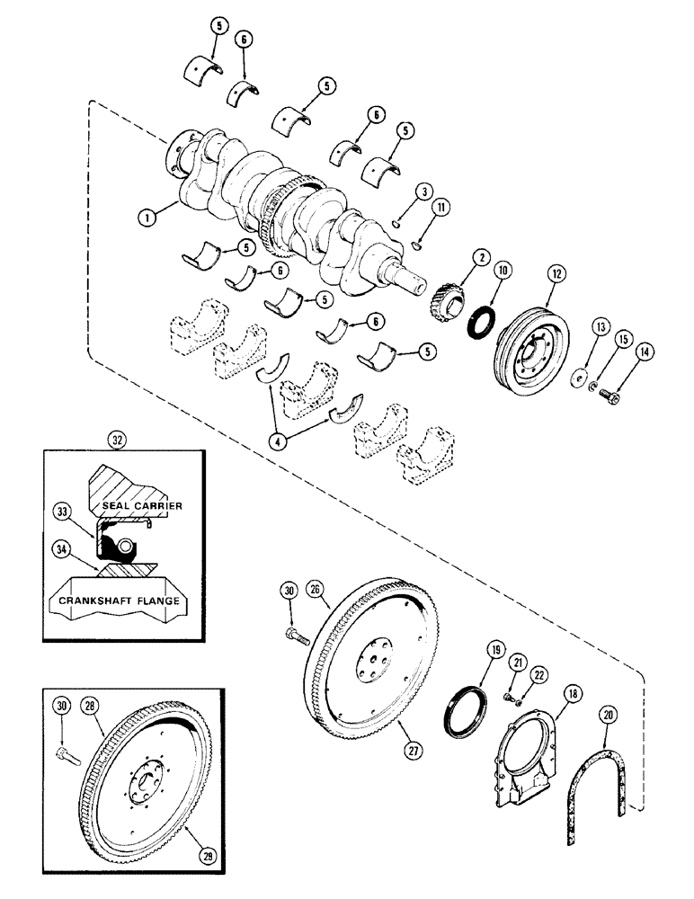 Схема запчастей Case 880 - (022) - CRANKSHAFT & FLYWHEEL, 336BDT DIESEL ENGINE, USED PRIOR TO ENG. S.N. 10151851, USED W/ENG. BALANCER (01) - ENGINE