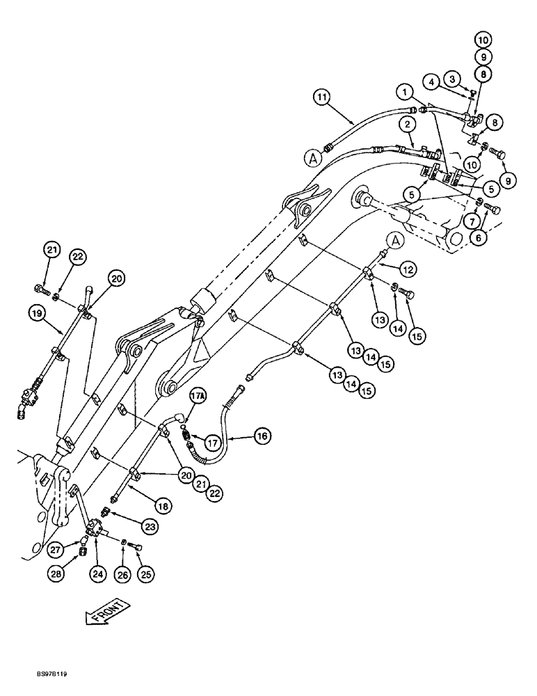 Схема запчастей Case 9030B - (8-102) - AUXILIARY EQUIPMENT OPTION, SUPPLY AND CYLINDER LINES, 3.0 METER ARM (08) - HYDRAULICS