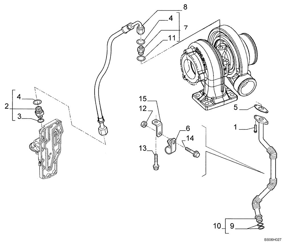 Схема запчастей Case 650K - (02-33) - PIPING - ENGINE OIL (02) - ENGINE