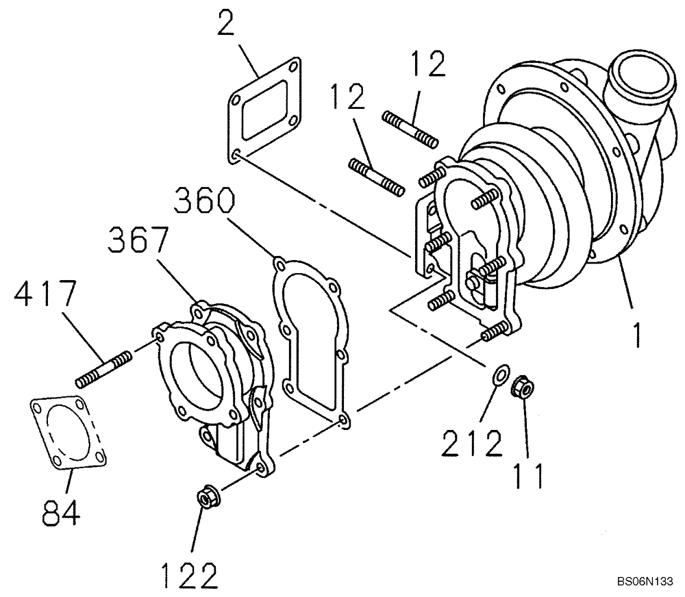 Схема запчастей Case CX290B - (02-28) - TURBOCHARGER (02) - ENGINE