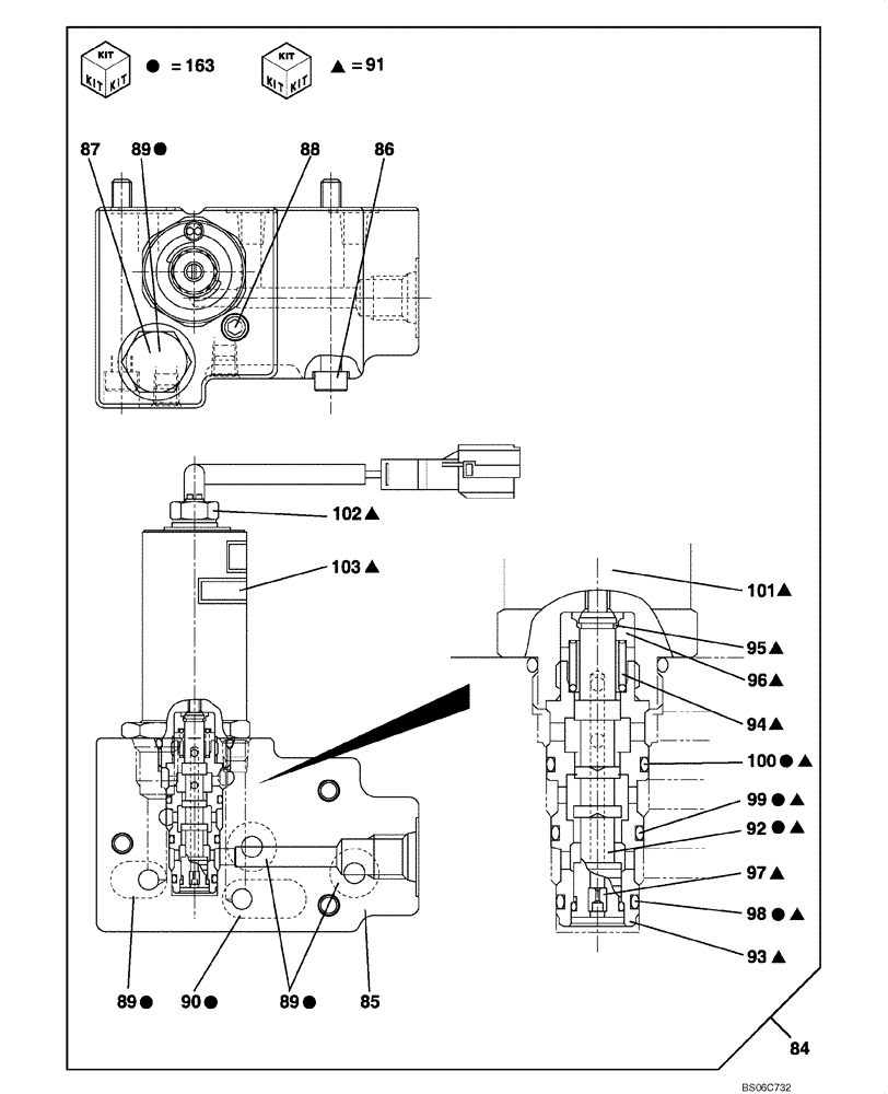 Схема запчастей Case CX330 - (08-102-00[01]) - HIGH PRESSURE PUMP - SOLENOID VALVE (STANDARD) (08) - HYDRAULICS