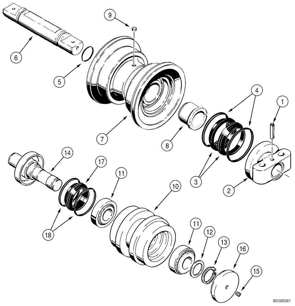 Схема запчастей Case 650K - (05-07) - TRACK ROLLER (11) - TRACKS/STEERING