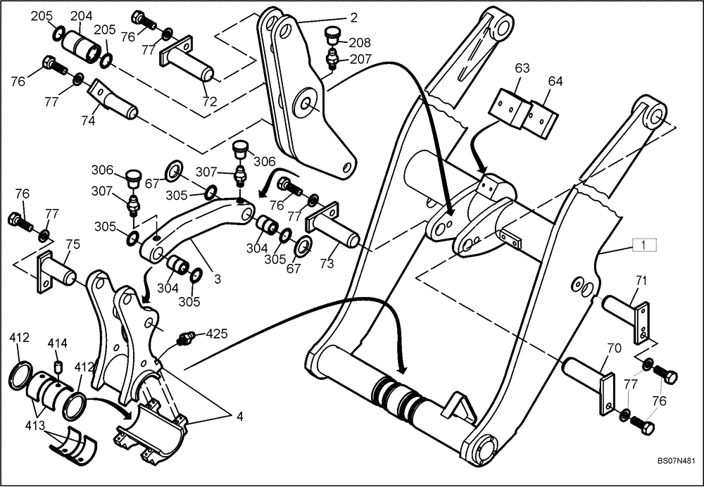 Схема запчастей Case 221D - (60.501[2941815001]) - LOADER ARM MOUNTING PARTS (82) - FRONT LOADER & BUCKET