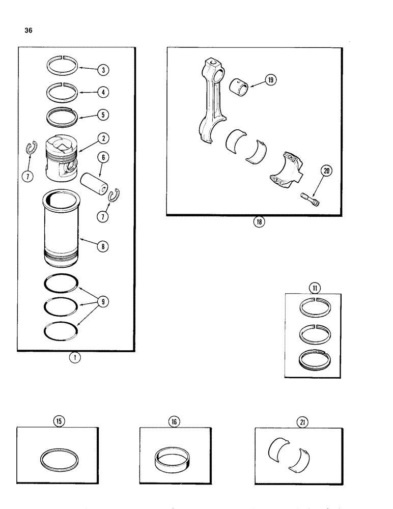 Схема запчастей Case 1150D - (036) - PISTONS AND SLEEVES, 504BD AND 504BDT DIESEL ENGINE, CONNECTING RODS (02) - ENGINE