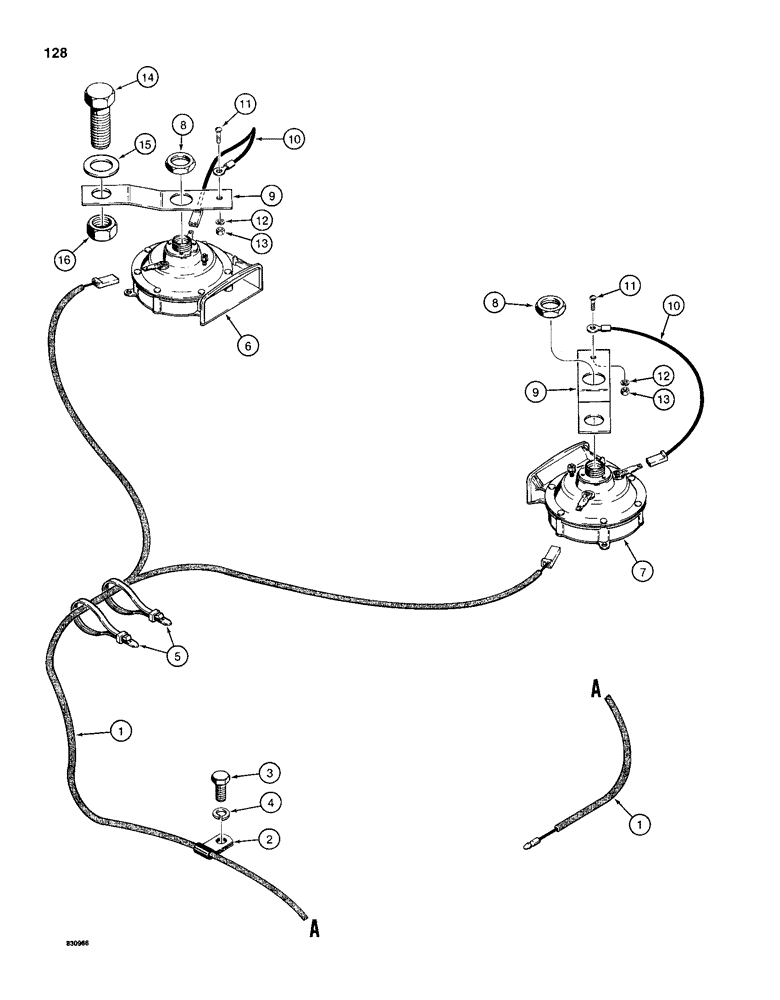 Схема запчастей Case 1150D - (128) - HORN (04) - ELECTRICAL SYSTEMS