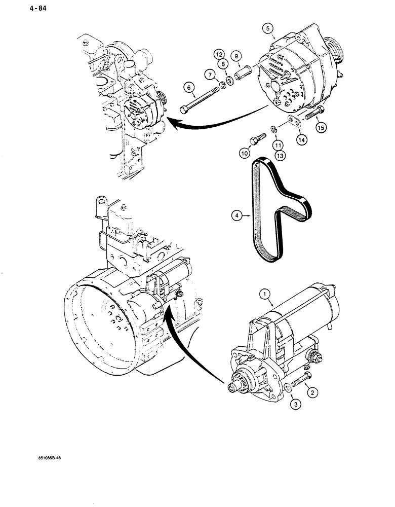 Схема запчастей Case 680K - (4-084) - STARTER AND ALTERNATOR MOUNTING (04) - ELECTRICAL SYSTEMS