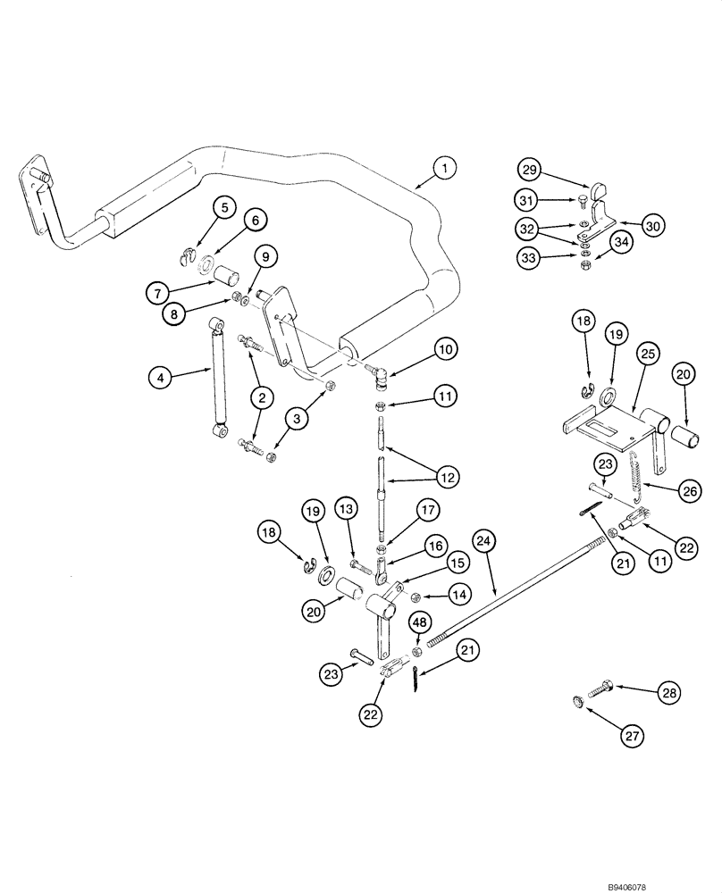 Схема запчастей Case 1845C - (07-05) - PARKING LATCH - SEAT BAR, SINGLE (EUROPE), JAF0142298 - (07) - BRAKES