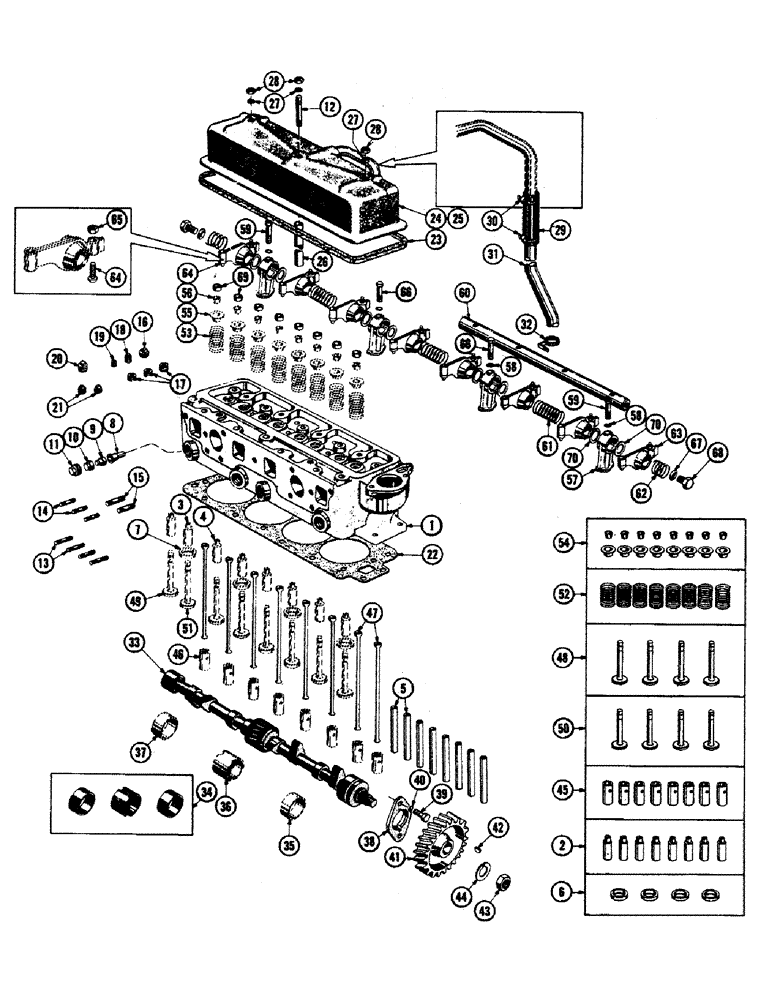 Схема запчастей Case 800 - (022) - DIESEL ENGINE INSTALLATION, CYLINDER HEAD, CAMSHAFT, VALVES (01) - ENGINE