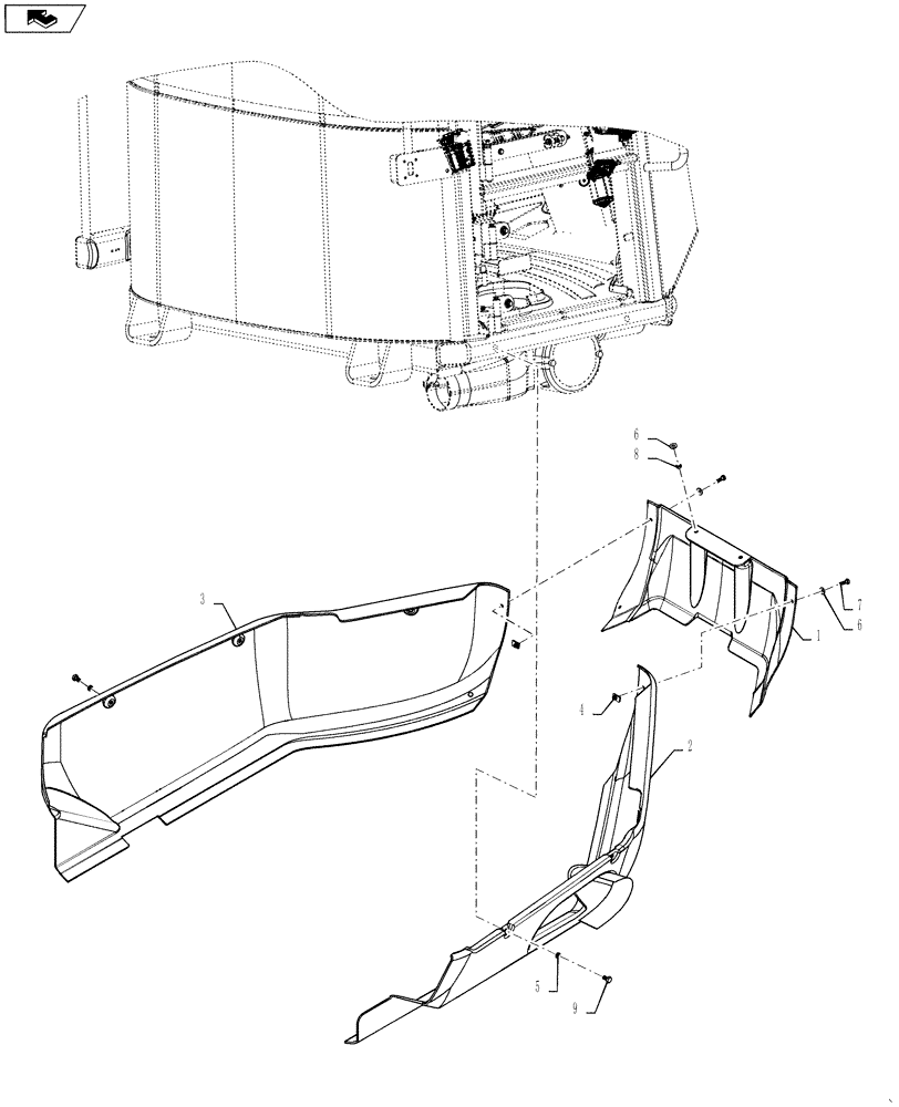 Схема запчастей Case 621F - (90.116.BE[04]) - SKIRT, CAB AND CANOPY (90) - PLATFORM, CAB, BODYWORK AND DECALS