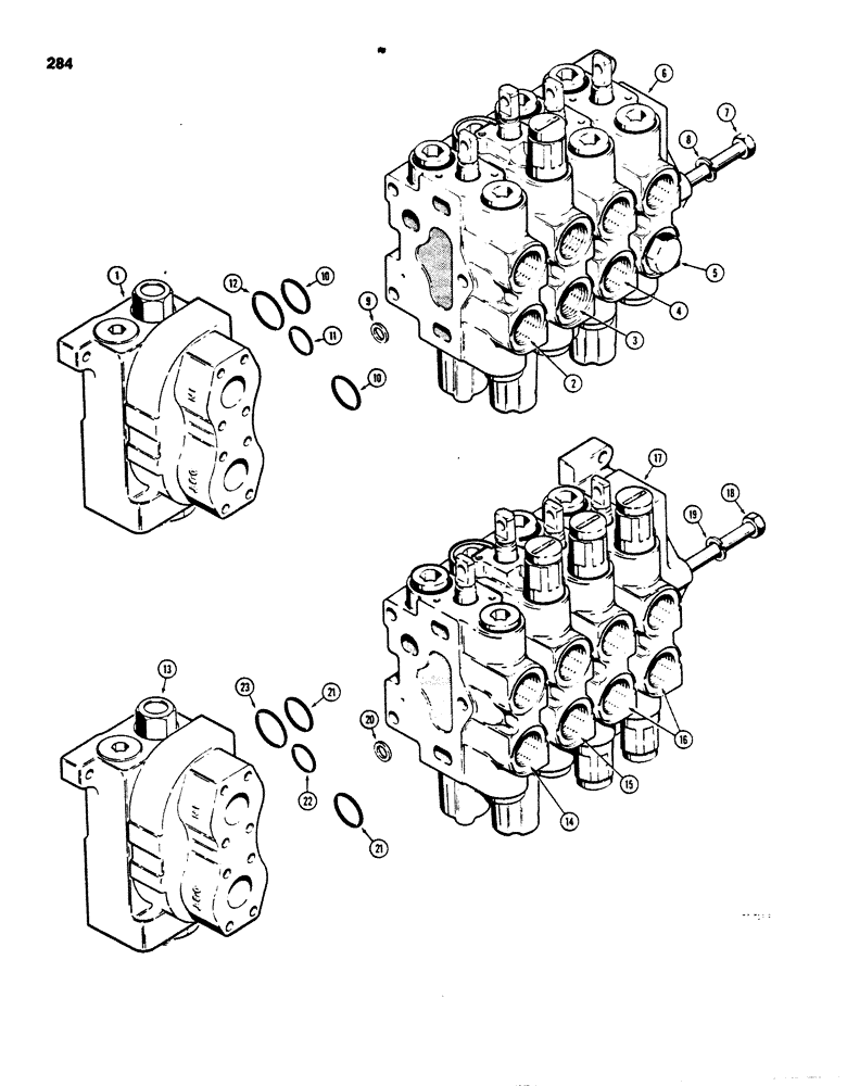 Схема запчастей Case 850B - (284) - R38559 FOUR SPOOL CONTROL VALVE, ANGLE TILT DOZER WITH BACKHOE (07) - HYDRAULIC SYSTEM