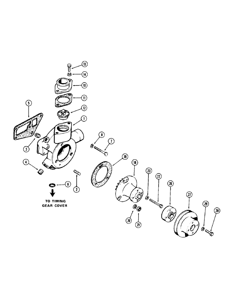 Схема запчастей Case 350 - (044) - WATER PUMP, 188 DIESEL ENGINE, USED ENGINE SERIAL NO. 2728315 AND AFTER (01) - ENGINE