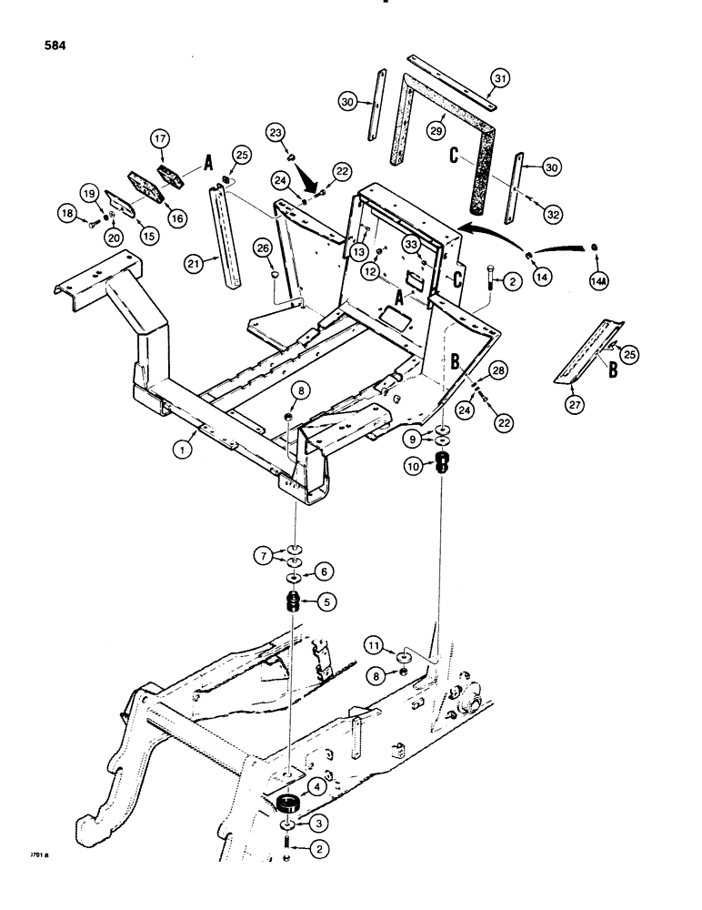 Схема запчастей Case 580E - (584) - OPERATORS COMPARTMENT FRAME AND MOUNTING (09) - CHASSIS/ATTACHMENTS